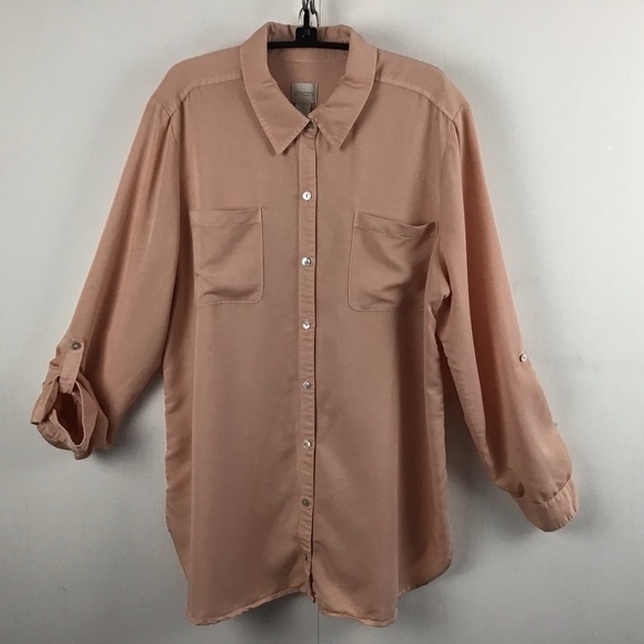 Chico’s blush pink button up long sleeve with pull up straps blouse Sz 2 (L/12) - Picture 1 of 7